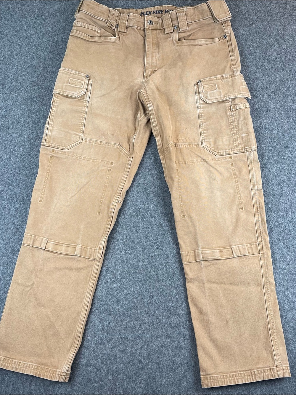 Duluth Flex Fire Hose Ultimate Relaxed Fit Cargo Work Pants Mens 36x34 Brown Tan